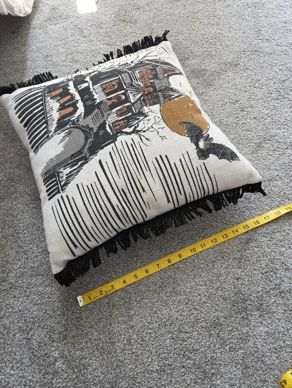 Haunted House Decorative Throw Pillow - Black & Orange